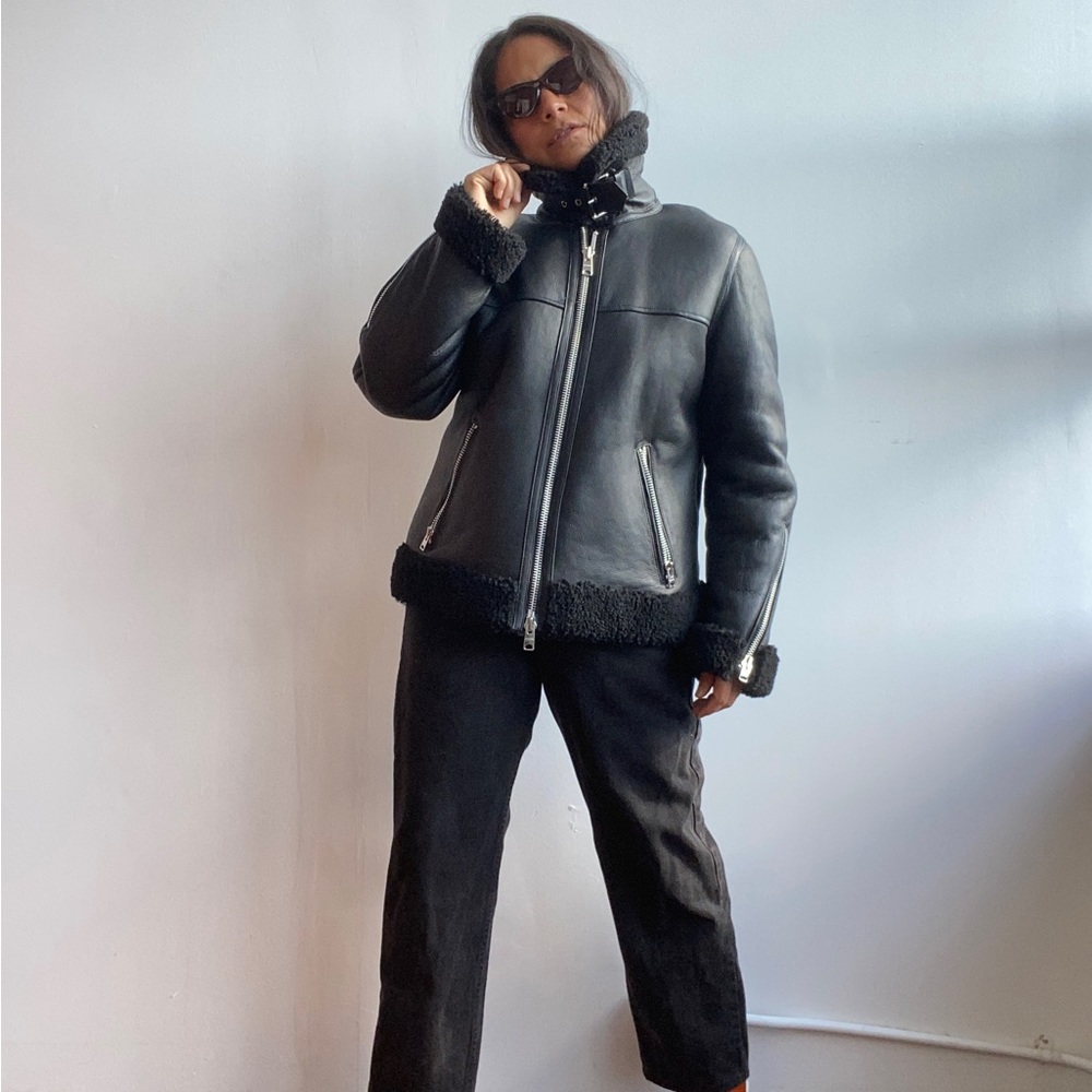 SOLD- NWT All Saints shearling moto jacket